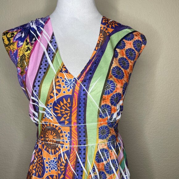 Miss Tina by Tina Knowles Women's Colorful Paisley V-Neck Cap Sleeve Midi Dress - Picture 2 of 8